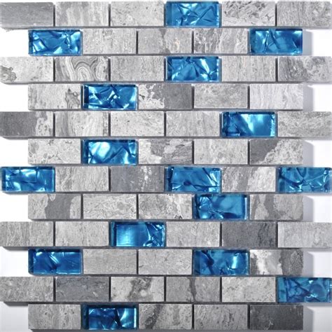 Blue Glass Tile Kitchen Backsplash Subway Marble Bathroom Wall Shower