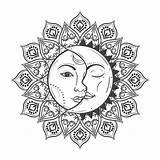 Eclipse Sun Mandala Sol Mandalas Para Luna Moon Boho Dibujo Vector Tattoo Vintage Drawing Gypsy Tablero Seleccionar Dibujos Designs Los sketch template