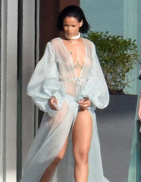 Rihanna Flashes Boobs Going Topless In See Through Robe To