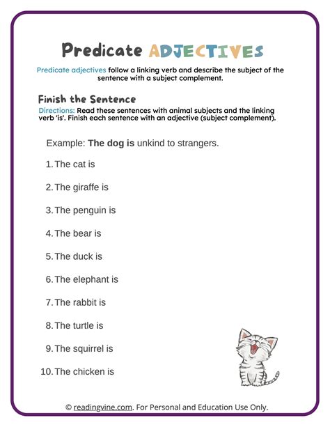 finish  sentence predicate adjectives activity image readingvine