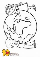 Earth Kids Coloring Terra Della Hugging Pages 10minutesofqualitytime Members Le sketch template