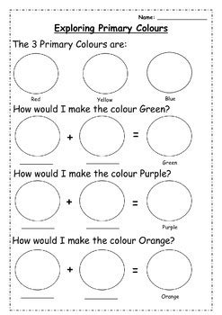 exploring primary colours worksheet   bennett takes  tpt