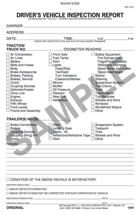 detailed drivers vehicle inspection report  ply carbonless stock transportation safety