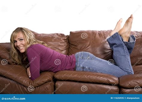 Woman On Couch Feet Up Stock Image Image Of Adult Room 11626935