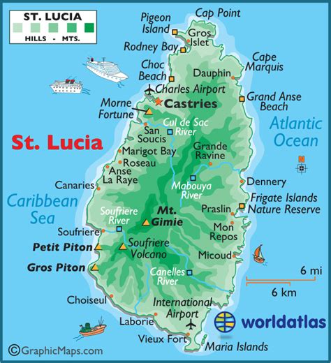 St Lucia Large Color Map