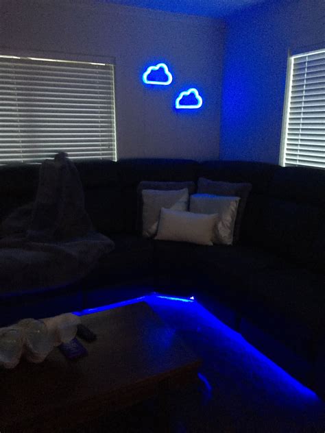 blue neon cloud lounge setup recliner couch led neons living