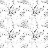 Bladeren Getrokken Decoratieve Punten Vlinder Krabbel Naadloos Bloemenpatroon Kinderlijk Bloemen Vectorhand sketch template