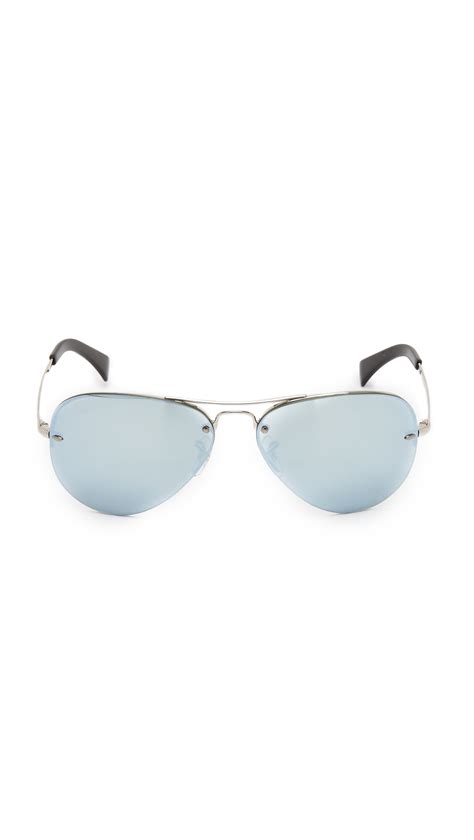 ray ban highstreet mirrored aviator sunglasses in silver green silver