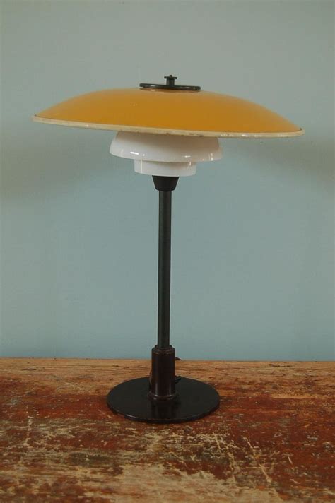 Poul Henningsen Table Light 3 2 Yellow Metal Top Shade And Opal Glass