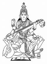 Coloring Saraswati Pages India Bollywood Goddess Adult Drawing Adults Outline Hindu Devi Clipart Indian Color Gods Pencil Drawings Music Mandala sketch template