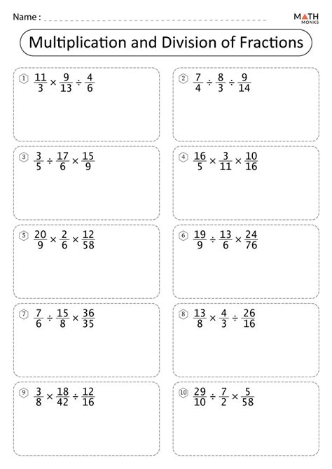 multiplying  dividing fractions worksheet