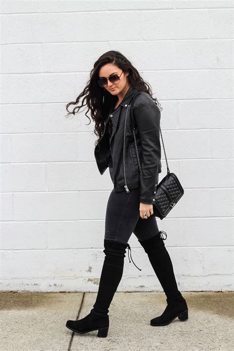 over the knee boots leather jacket outfit leather jacket outfits