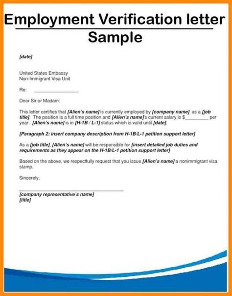 sample employment verification letter  hb visa stamping mployme