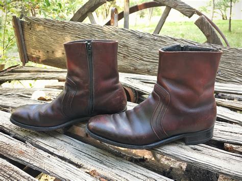 vintage ankle boots side zipper mens size  beatle boots burgundy brown leather boots