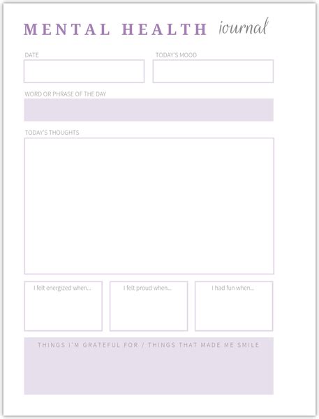 printable mental health journal template printable  templates
