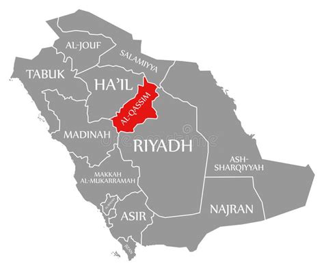 al qassim red highlighted  map  saudi arabia stock illustration