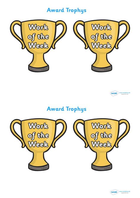 twinkl resources work   week award trophy classroom printables  pre school