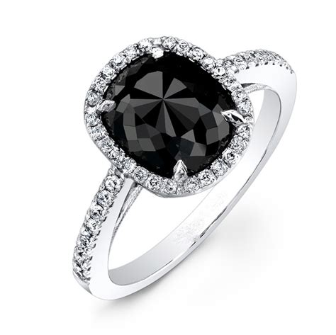 carat cushion black diamond engagement ring