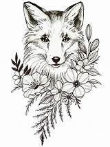 Renard Tatouage Flowers Fleur Tatuagem Raposa Lobo Arbre Temporaire Tatto sketch template