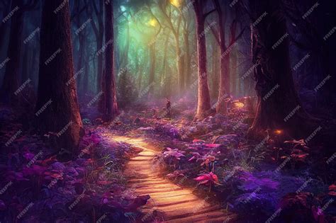 premium photo fantasy magical path  enchanted forest trees