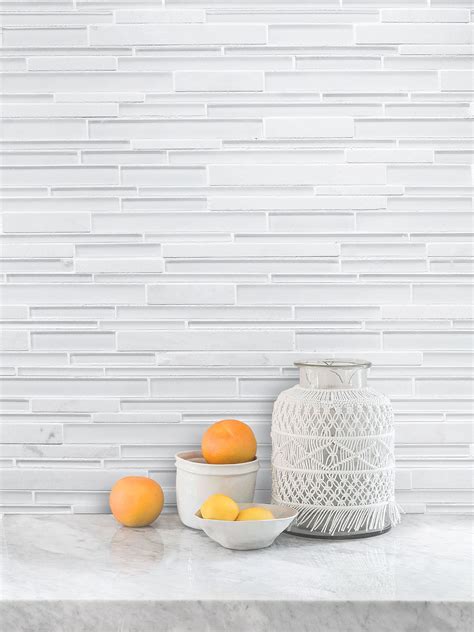 White Glass Marble Linear Backsplash Tile