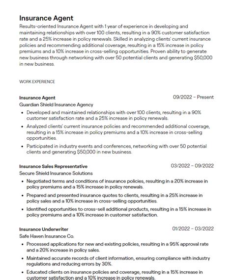 insurance agent resume examples  guidance