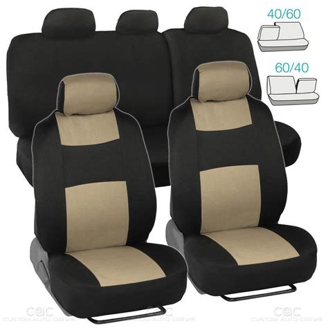 Oem Beige Black Seat Cover Set For Car Auto Suv Polyester Cloth 60 40