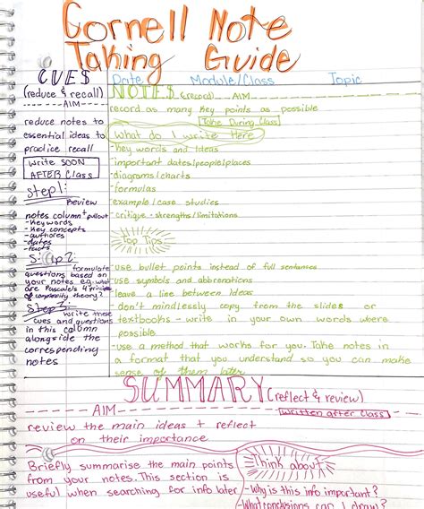 cornell note study notes school study tips note  strategies