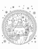 Coloring Christmas Pages Cat Relaxation Mindfulness sketch template
