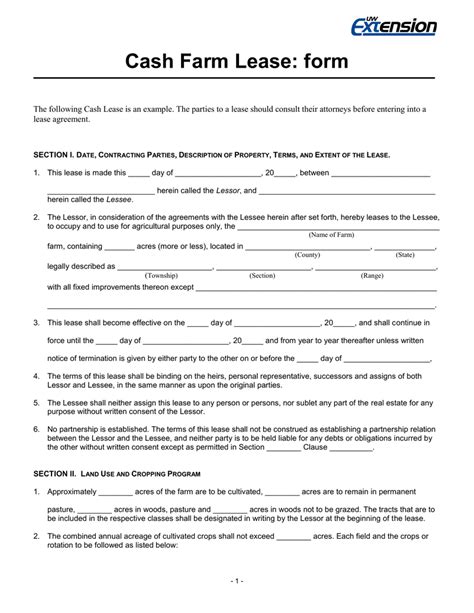 cash farm lease multiple page form word document