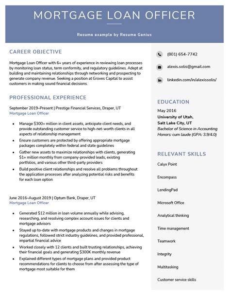 mortgage loan officer resume  template