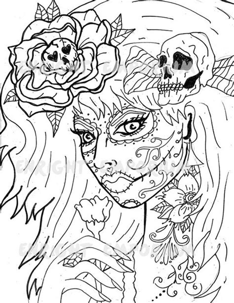 gambar day dead girl coloring page digital  woman pages