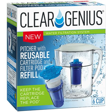 Clear Genius® Water Pitcher With Reusable Cartridge And One Filter Pod