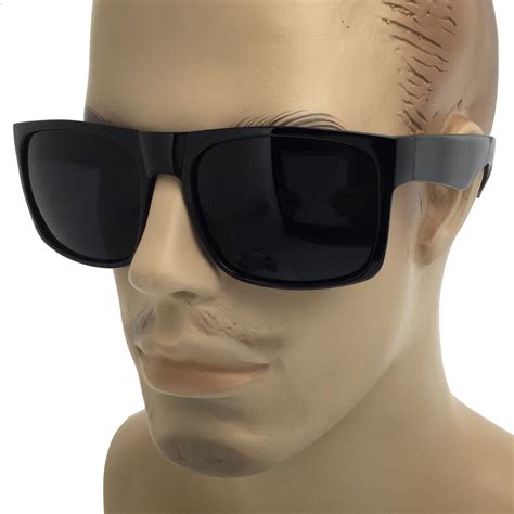 grinderpunch mens super dark black lens sunglasses square oversized mob style flat top og