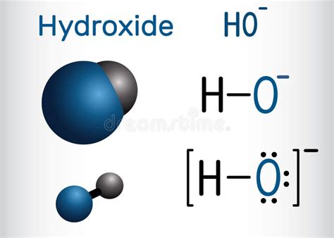 hydroxide anion structural chemical formula  molecule model ilustracao  vetor ilustracao