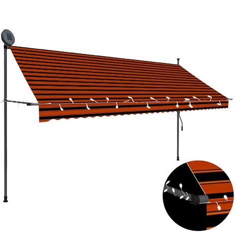 vidaxl manual retractable awning  led  orange  brown