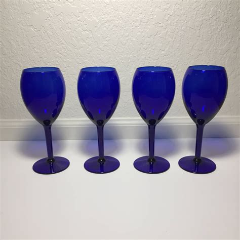 Set Of 4 Cobalt Blue 10 Oz Wine Glasses Tall Wedding Or Dinner Etsy