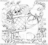 Outline Goldilocks Basket Coloring Illustration Royalty Clipart Bannykh Alex Rf Bear sketch template