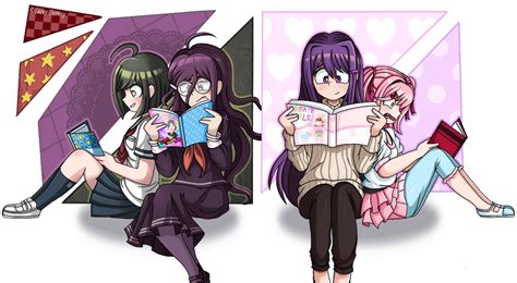 Yuri Reading Manga And Natsuki Reading A Book~ And Danganropayuri And