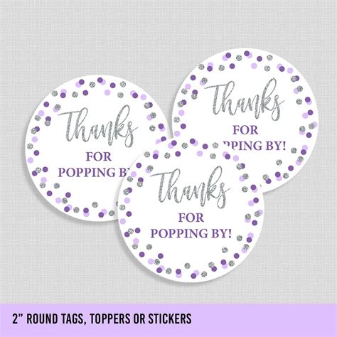 popping  favor tags purple silver confetti etsy