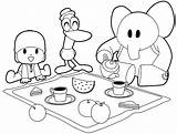 Pocoyo Pato Elly Colorir Colorare Colazione Mangiano Pokoyo Colouring Triazs Bambini Desayunando sketch template