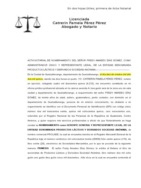 Acta Notarial De Representante Legal Fredy Government Politics