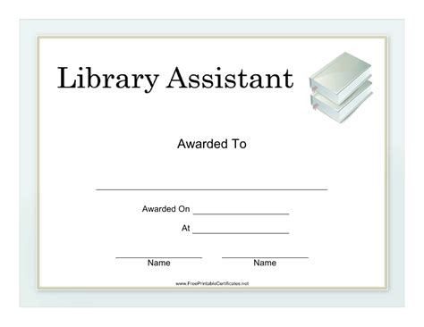 library assistant certificate template  printable