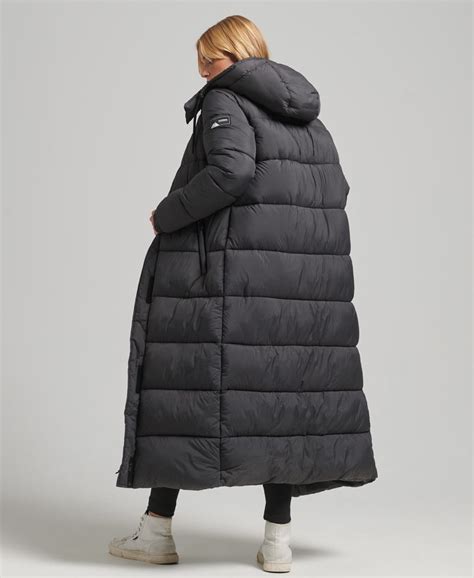 womens ripstop longline puffer jacket  black grid superdry