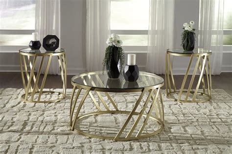 ashley furniture austiny modern gold and glass coffeeandend tables set