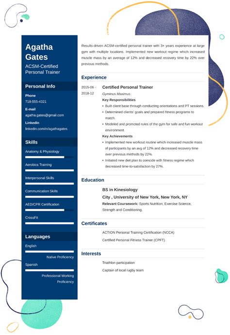 personal trainer resume sample  examples  writing tips