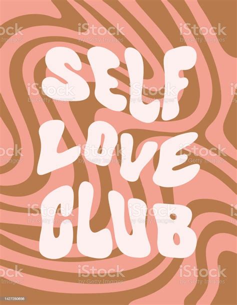self love club wavy text in style retro 70s 80s stock illustration