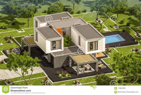 rendering  modern house   garden stock illustration illustration  building lawn