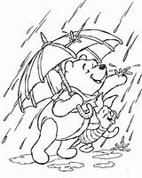 Coloring Pooh Rainy Pages Piglet Rainfall Enjoying Printable Print Size sketch template