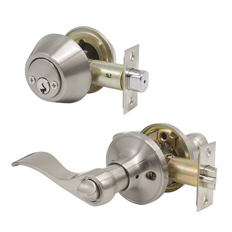 keyed entrance door lever set lock  double cylinder deadbolt combo probrico